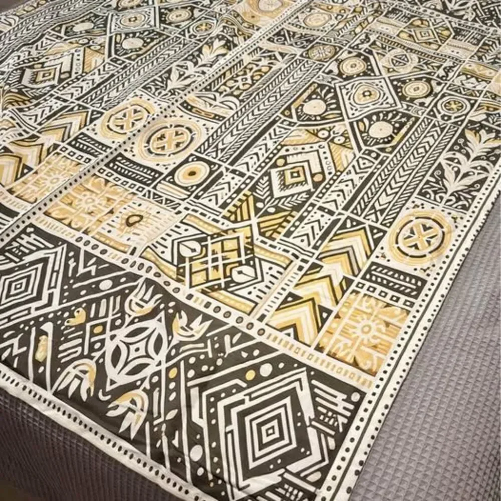 Modern Tribal Geometric Curtains Black Mustard Set of 4